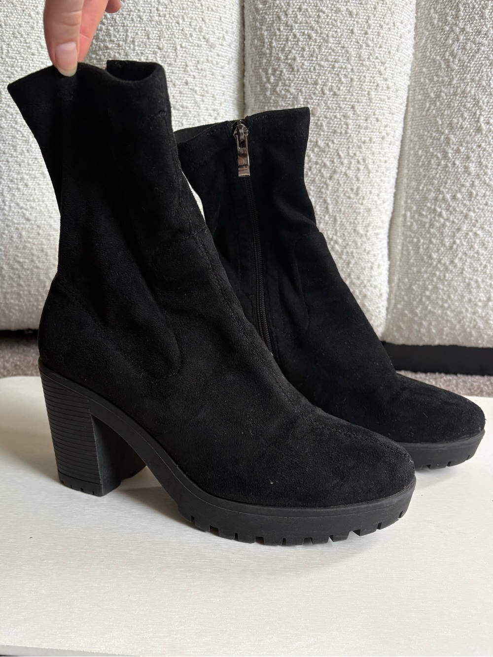 Black Suede High-Heel Ankle Boots
